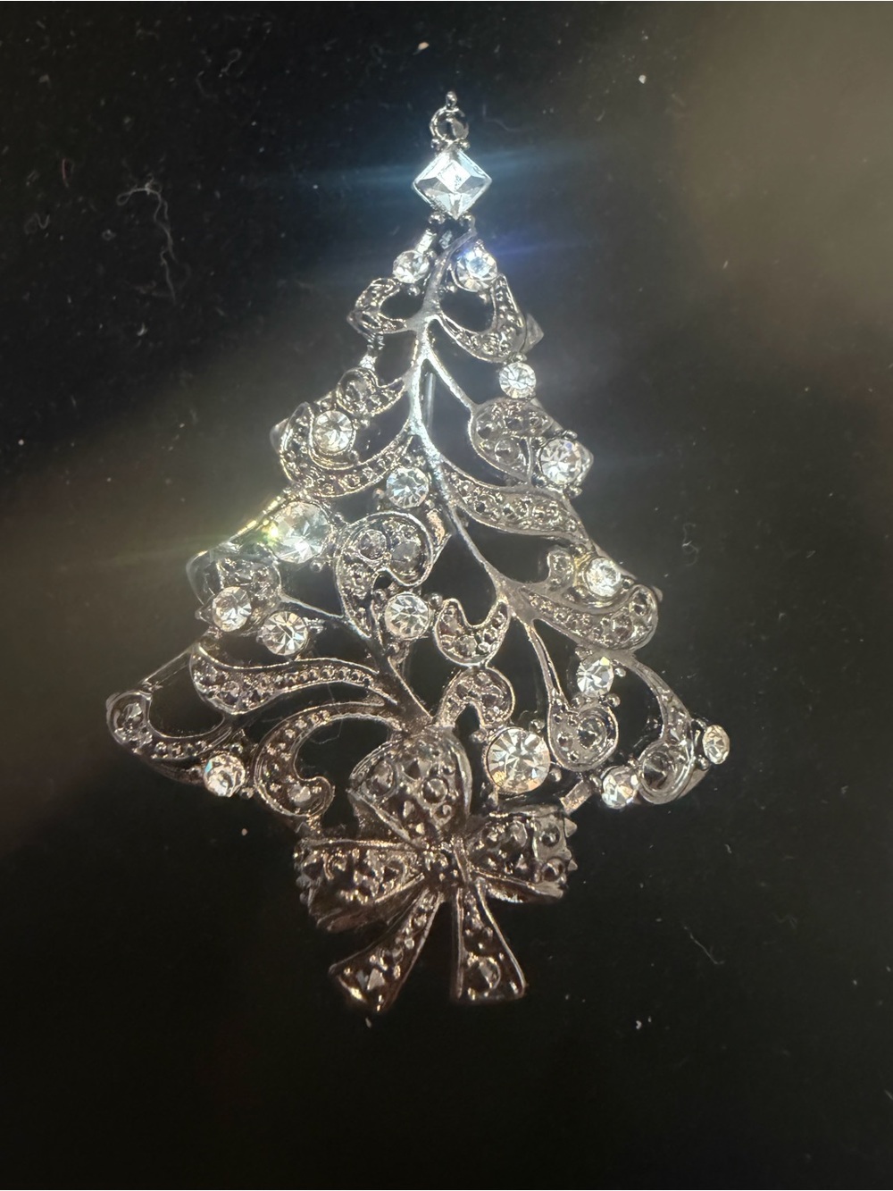 RARE Vintage Christopher Radko Silver-Tone Crystal Christmas Tree Brooch